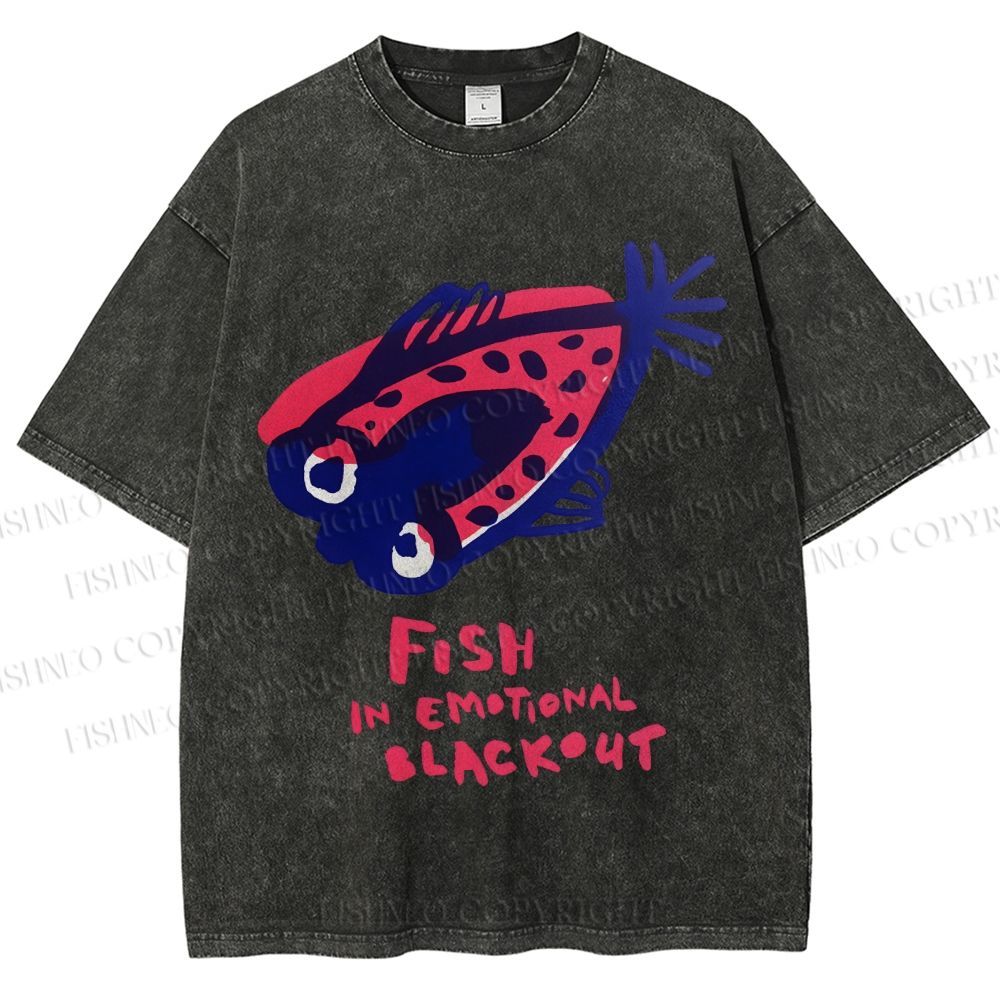 Unisex Fish In Emotional Blackout Printed Washed Tee