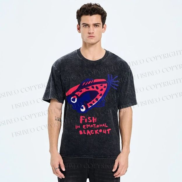 Unisex Fish In Emotional Blackout Printed Washed Tee