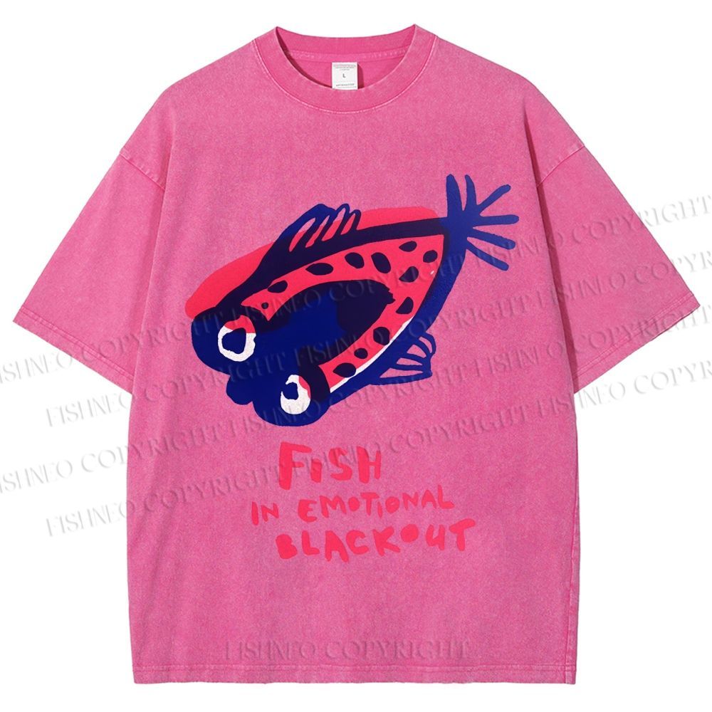 Unisex Fish In Emotional Blackout Printed Washed Tee
