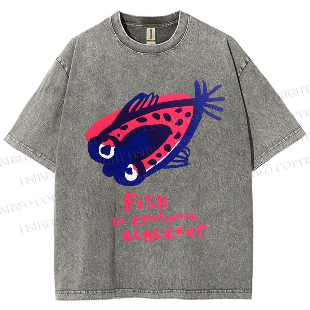 Unisex Fish In Emotional Blackout Printed Washed Tee