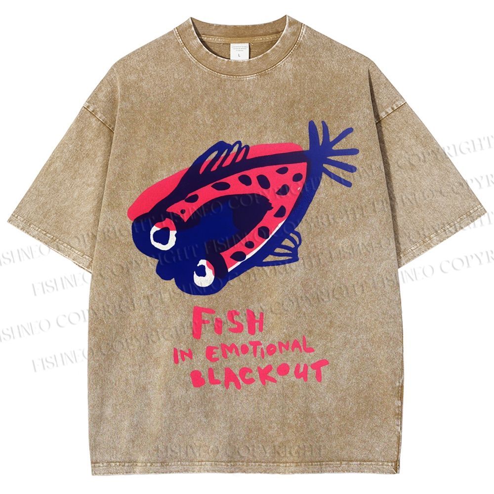 Unisex Fish In Emotional Blackout Printed Washed Tee