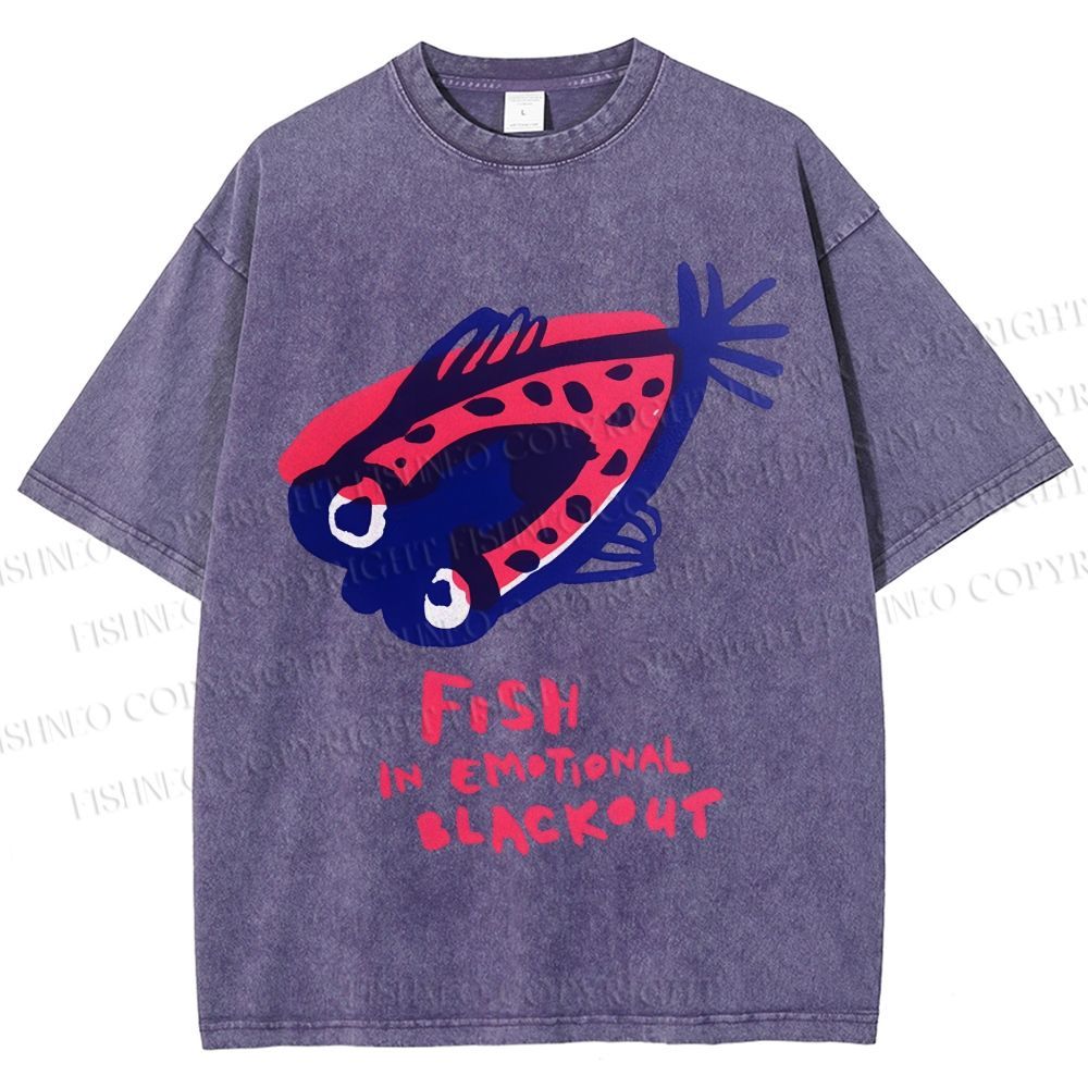 Unisex Fish In Emotional Blackout Printed Washed Tee