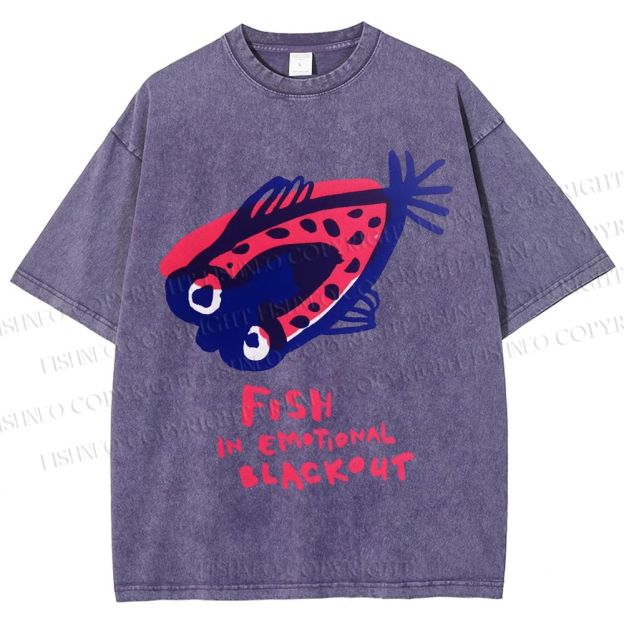 Unisex Fish In Emotional Blackout Printed Washed Tee