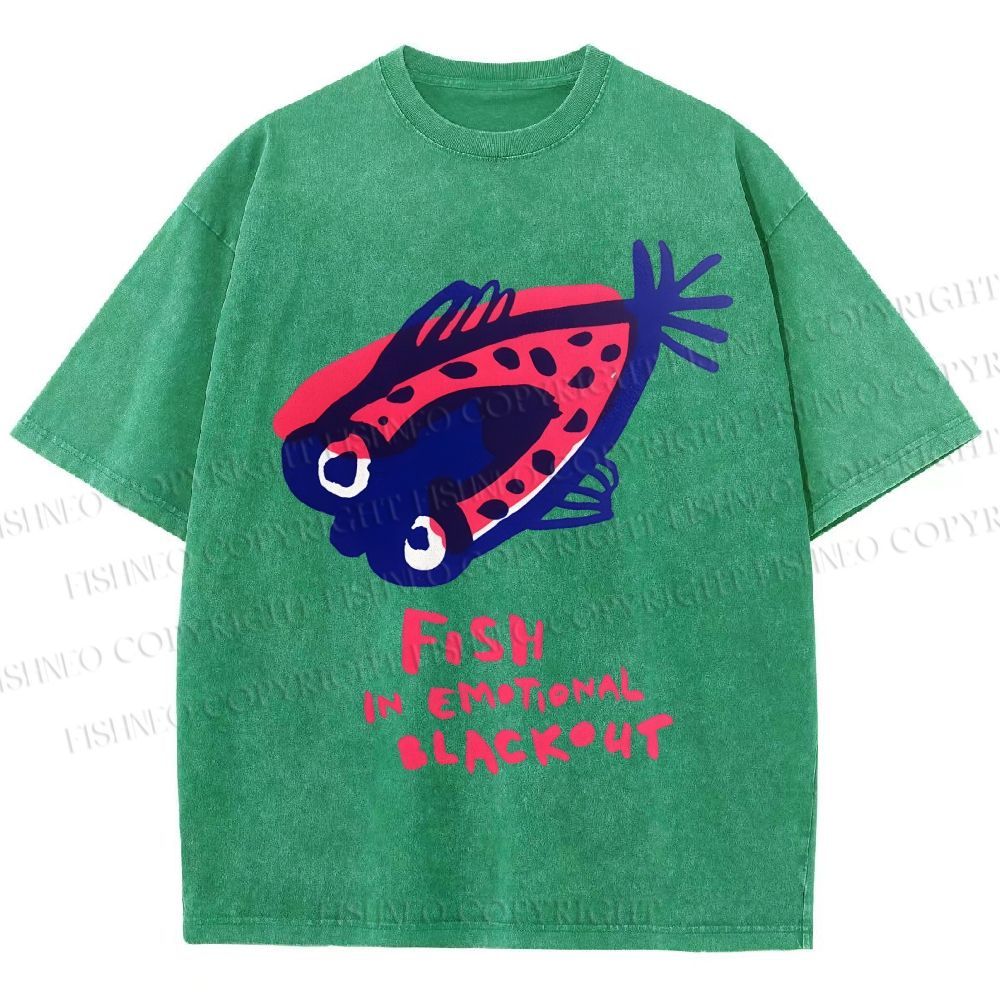 Unisex Fish In Emotional Blackout Printed Washed Tee