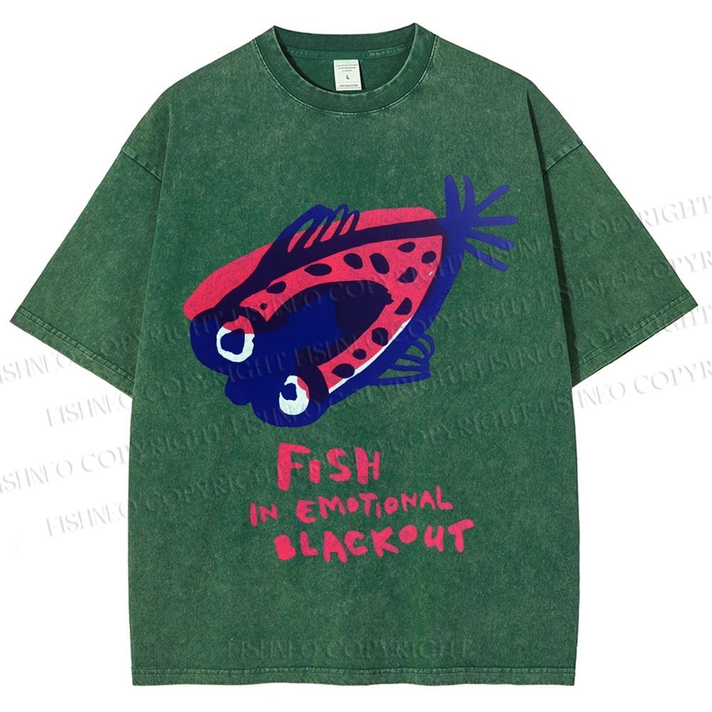 Unisex Fish In Emotional Blackout Printed Washed Tee