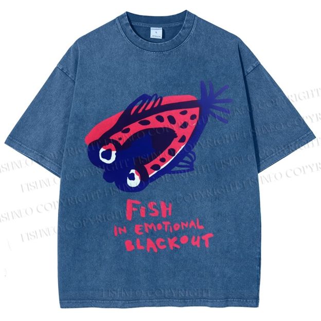 Unisex Fish In Emotional Blackout Printed Washed Tee