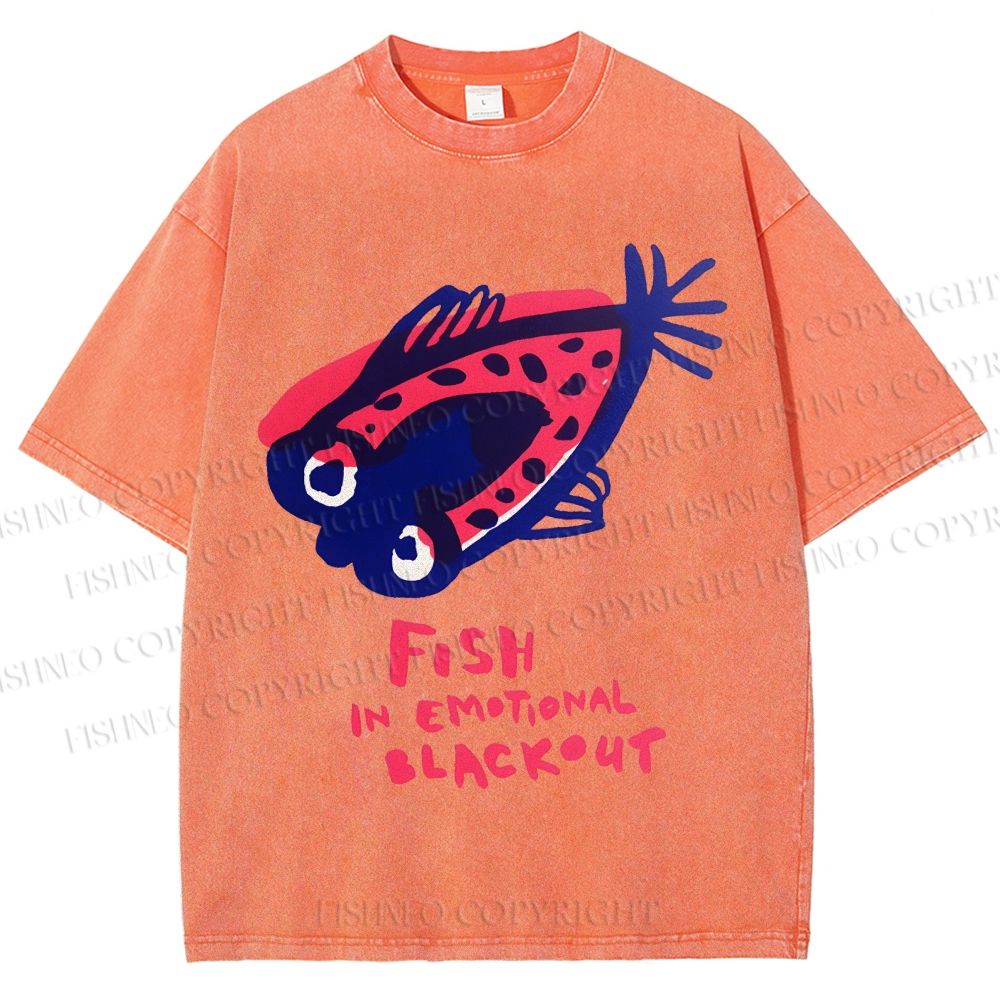 Unisex Fish In Emotional Blackout Printed Washed Tee