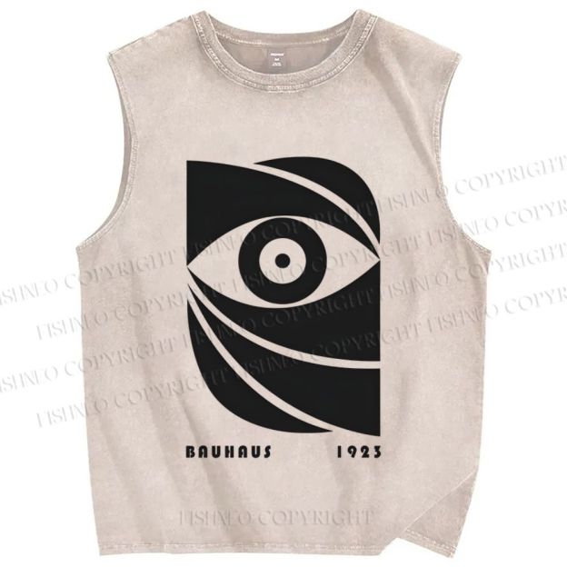 Unisex Bauhaus Geometric Eyes Printed Washed Tank Top
