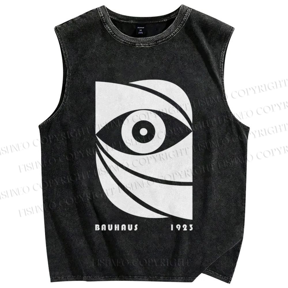 Unisex Bauhaus Geometric Eyes Printed Washed Tank Top