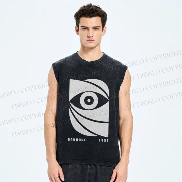 Unisex Bauhaus Geometric Eyes Printed Washed Tank Top