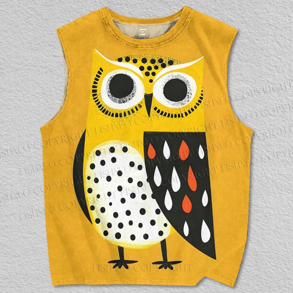 Unisex Polka Dot Cartoon Owl Printed Tank Top