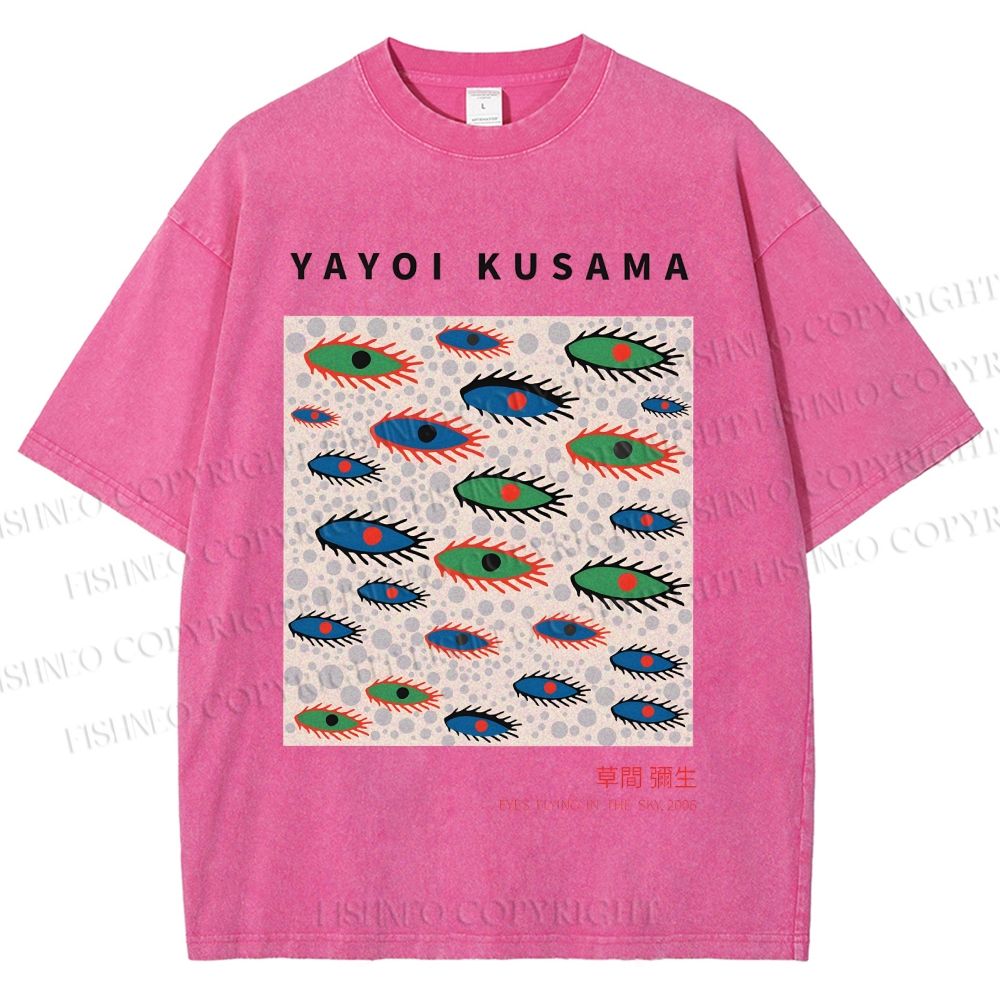 Unisex Yayoi Kusama Artistic Polka Dot Eyes Printed Washed Tee