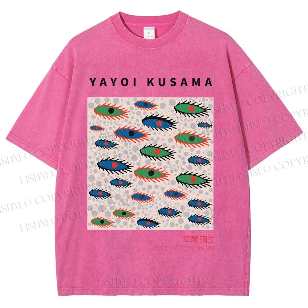 Unisex Yayoi Kusama Artistic Polka Dot Eyes Printed Washed Tee