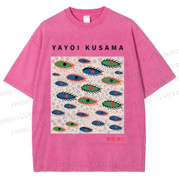 Unisex Yayoi Kusama Artistic Polka Dot Eyes Printed Washed Tee