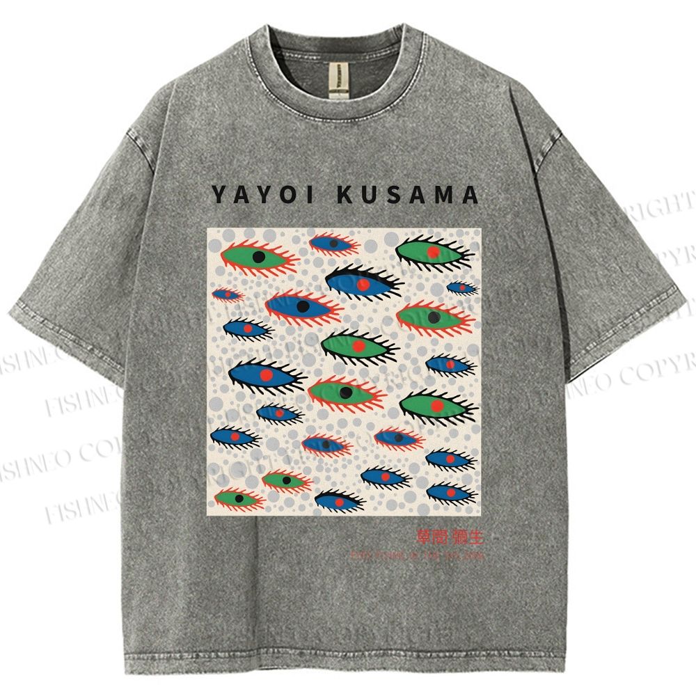 Unisex Yayoi Kusama Artistic Polka Dot Eyes Printed Washed Tee