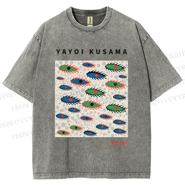 Unisex Yayoi Kusama Artistic Polka Dot Eyes Printed Washed Tee