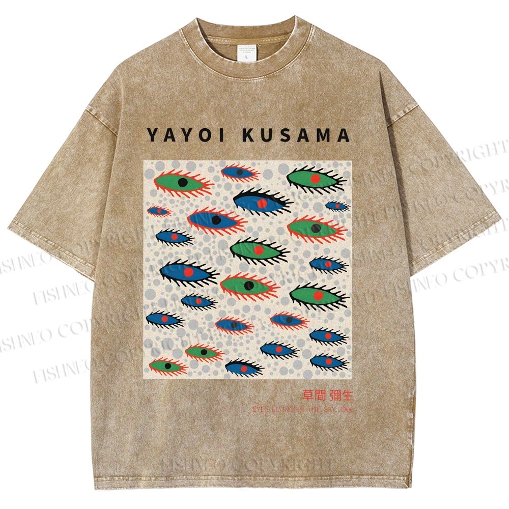 Unisex Yayoi Kusama Artistic Polka Dot Eyes Printed Washed Tee