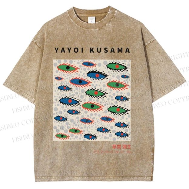 Unisex Yayoi Kusama Artistic Polka Dot Eyes Printed Washed Tee
