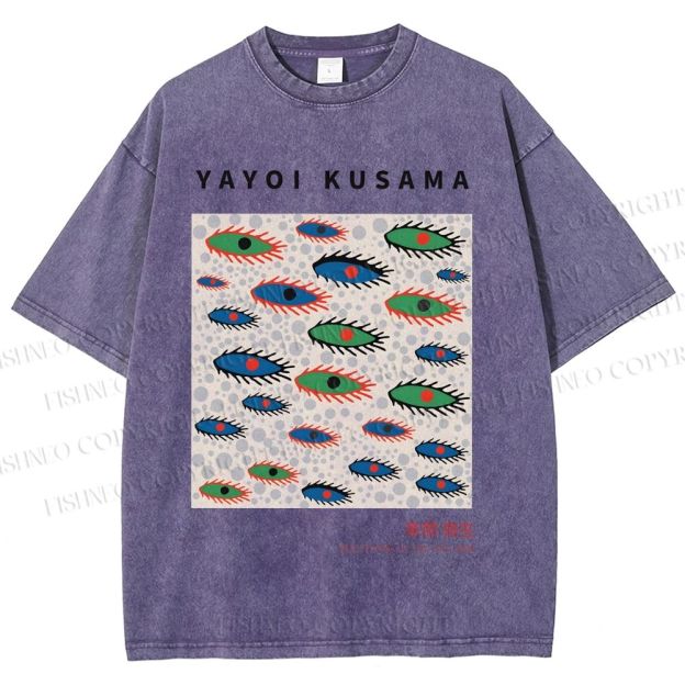 Unisex Yayoi Kusama Artistic Polka Dot Eyes Printed Washed Tee