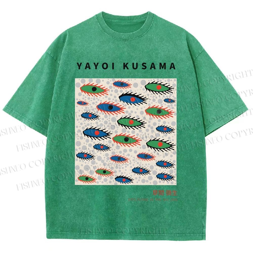 Unisex Yayoi Kusama Artistic Polka Dot Eyes Printed Washed Tee
