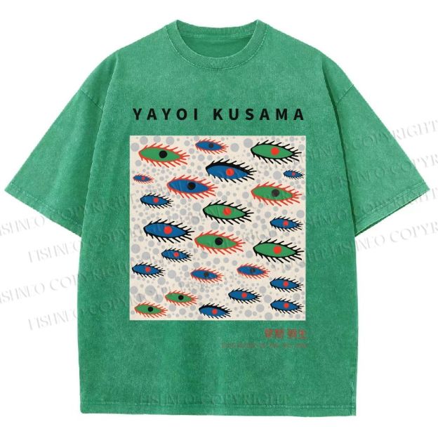 Unisex Yayoi Kusama Artistic Polka Dot Eyes Printed Washed Tee