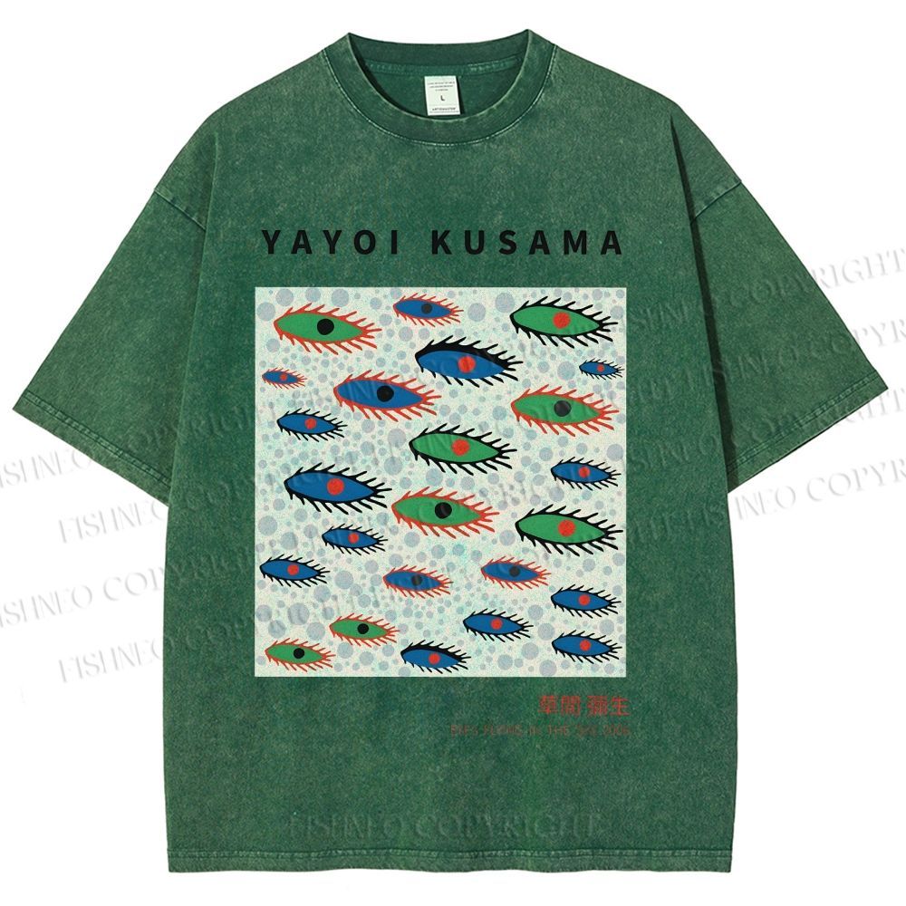 Unisex Yayoi Kusama Artistic Polka Dot Eyes Printed Washed Tee