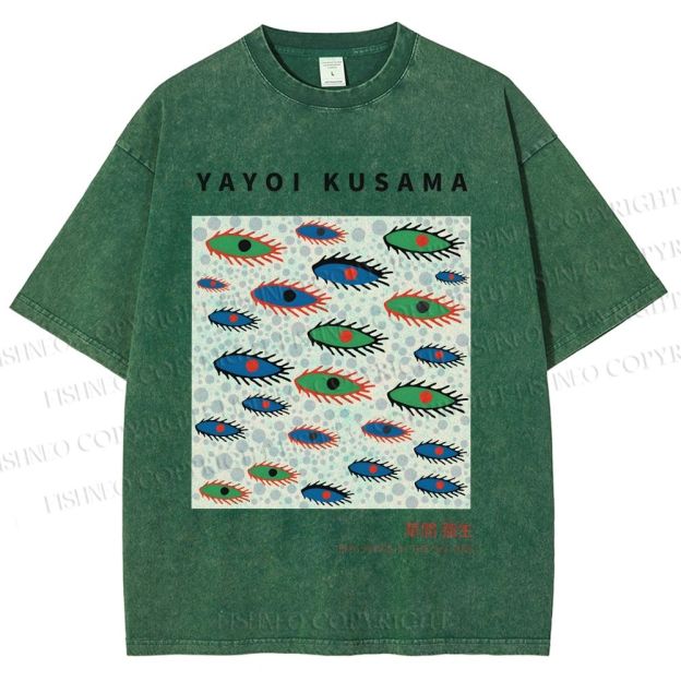 Unisex Yayoi Kusama Artistic Polka Dot Eyes Printed Washed Tee