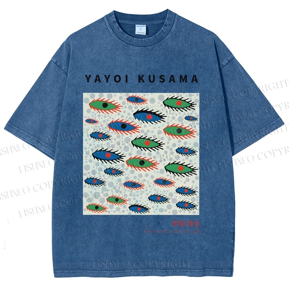 Unisex Yayoi Kusama Artistic Polka Dot Eyes Printed Washed Tee