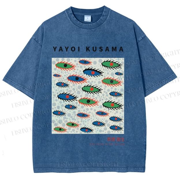 Unisex Yayoi Kusama Artistic Polka Dot Eyes Printed Washed Tee