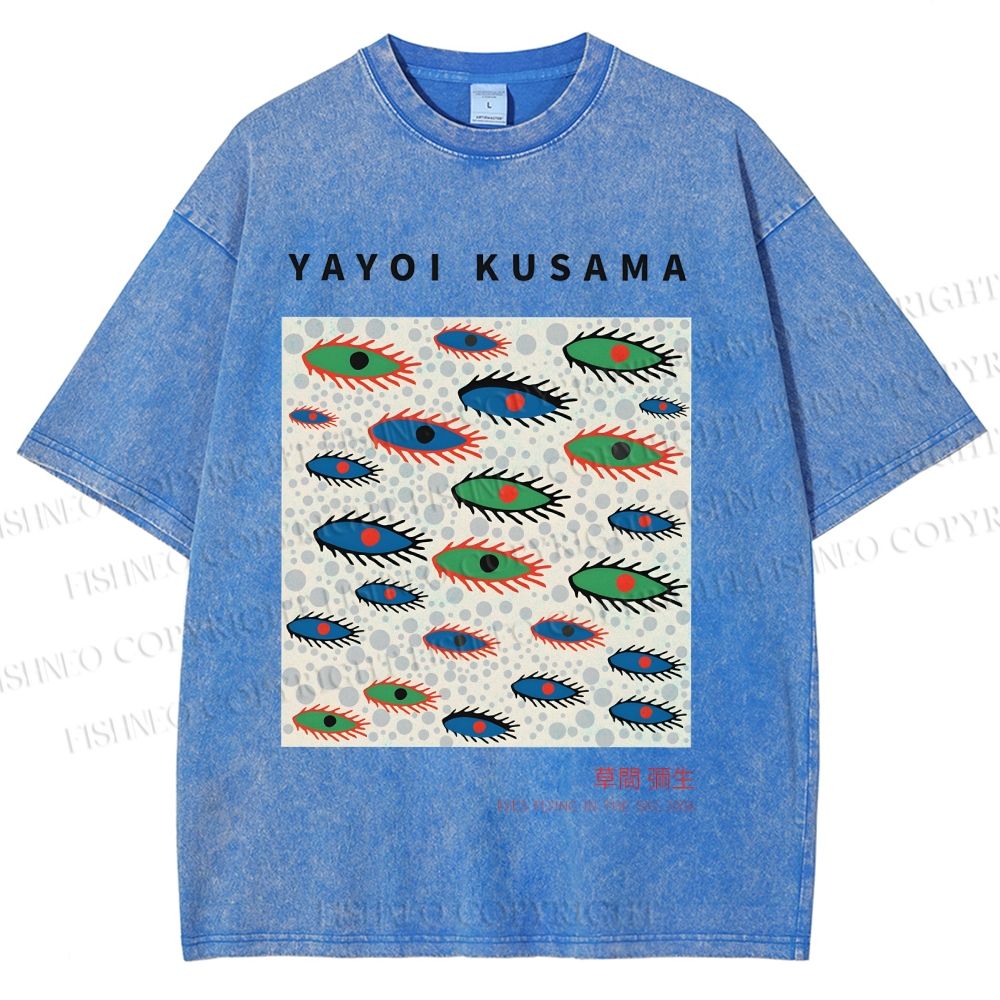 Unisex Yayoi Kusama Artistic Polka Dot Eyes Printed Washed Tee