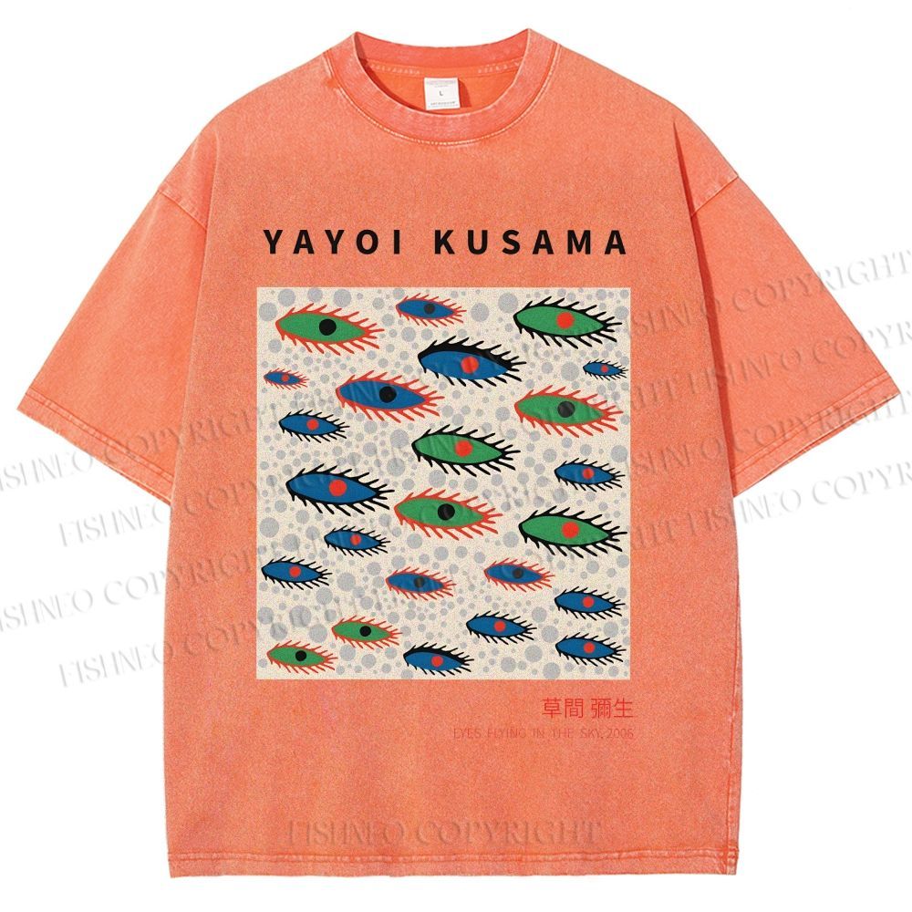 Unisex Yayoi Kusama Artistic Polka Dot Eyes Printed Washed Tee