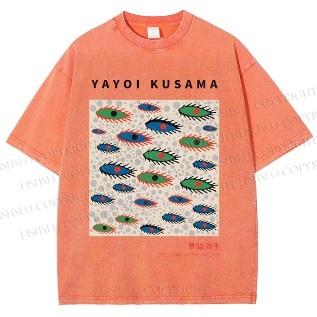 Unisex Yayoi Kusama Artistic Polka Dot Eyes Printed Washed Tee