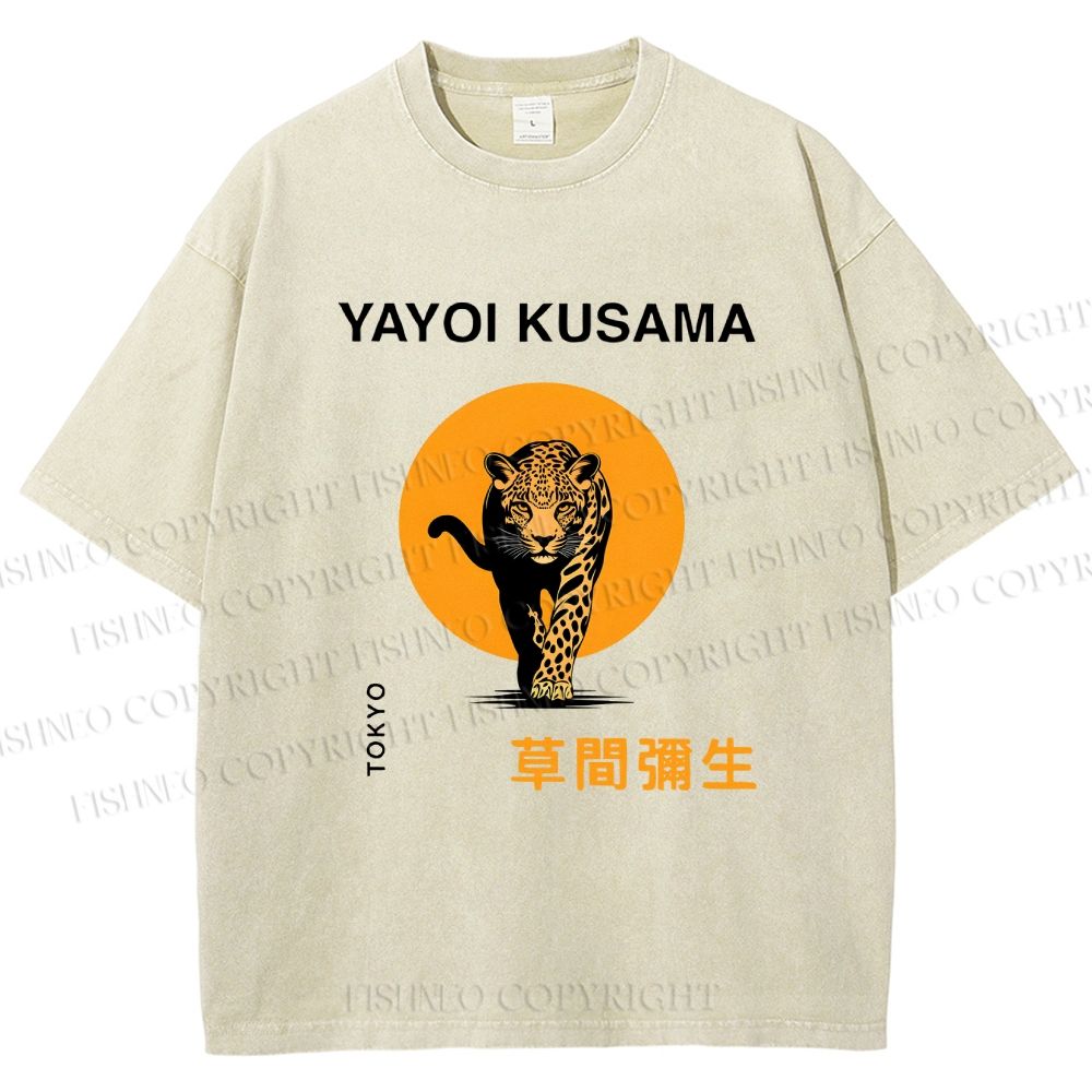 Unisex Yayoi Kusama Leopard Printed Washed Tee