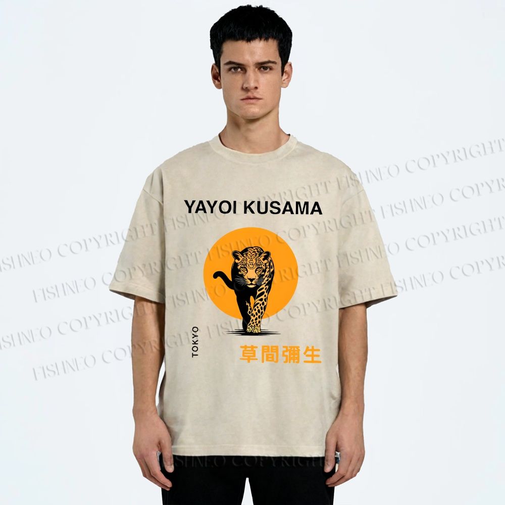 Unisex Yayoi Kusama Leopard Printed Washed Tee