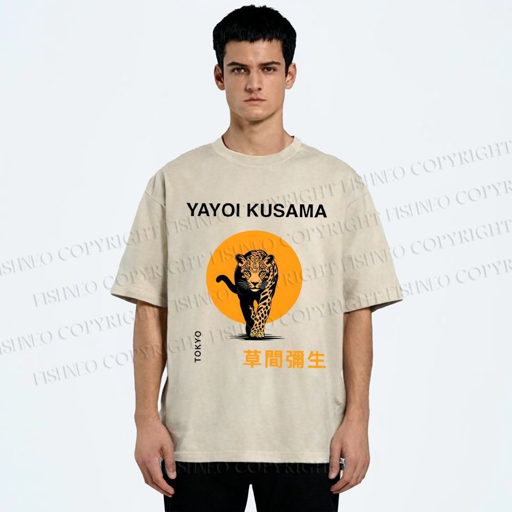 Unisex Yayoi Kusama Leopard Printed Washed Tee
