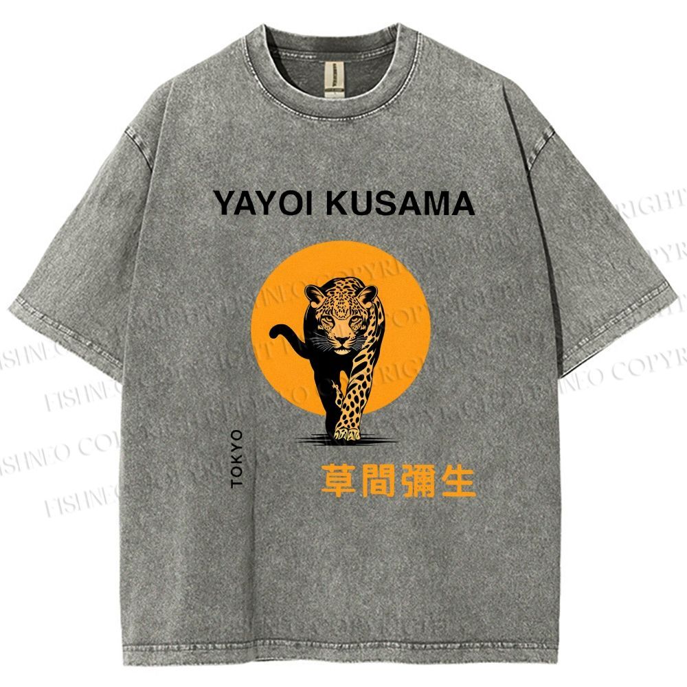 Unisex Yayoi Kusama Leopard Printed Washed Tee