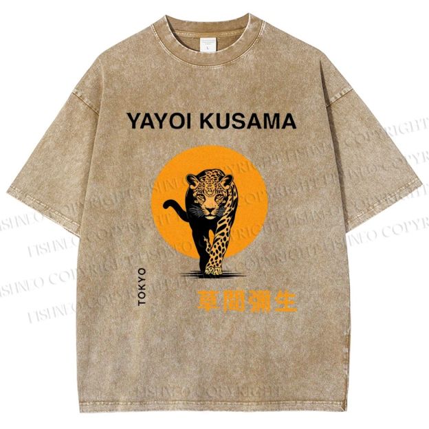 Unisex Yayoi Kusama Leopard Printed Washed Tee