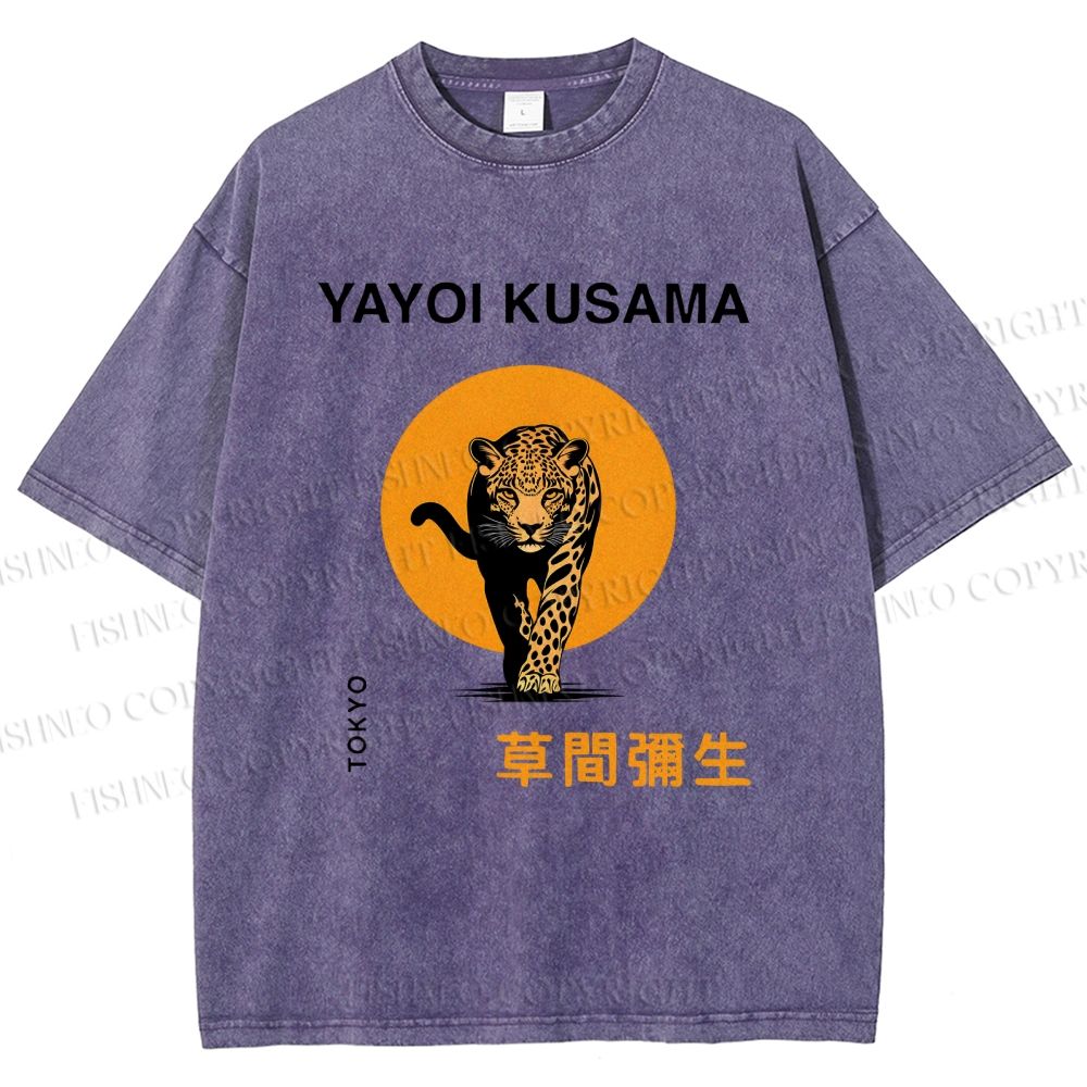 Unisex Yayoi Kusama Leopard Printed Washed Tee
