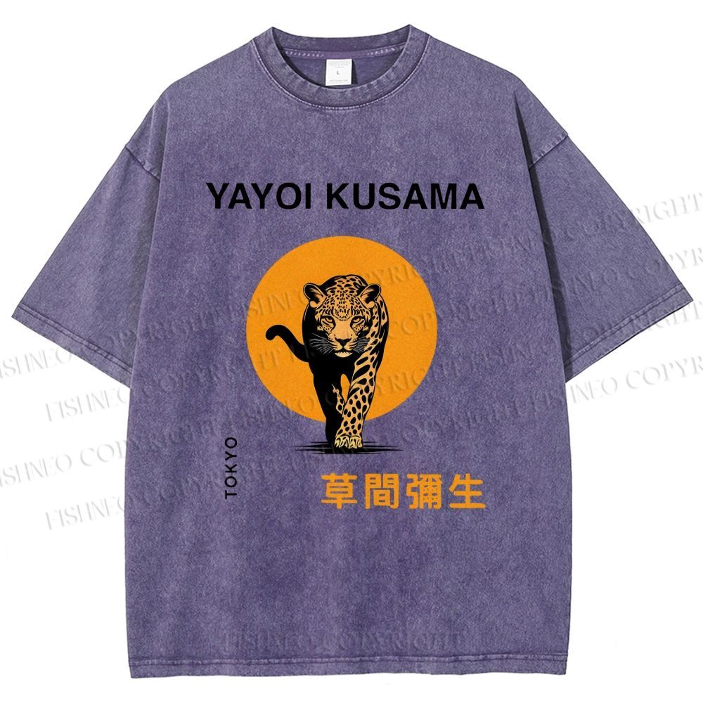 Unisex Yayoi Kusama Leopard Printed Washed Tee