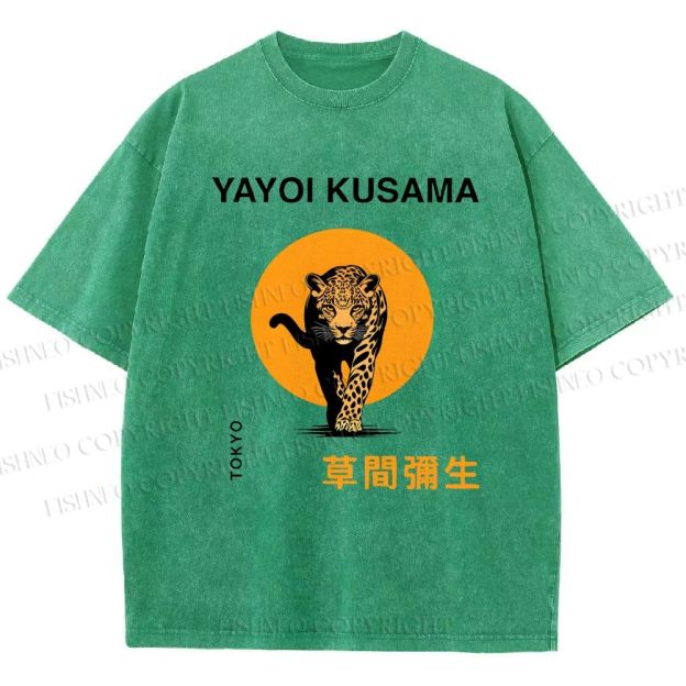 Unisex Yayoi Kusama Leopard Printed Washed Tee