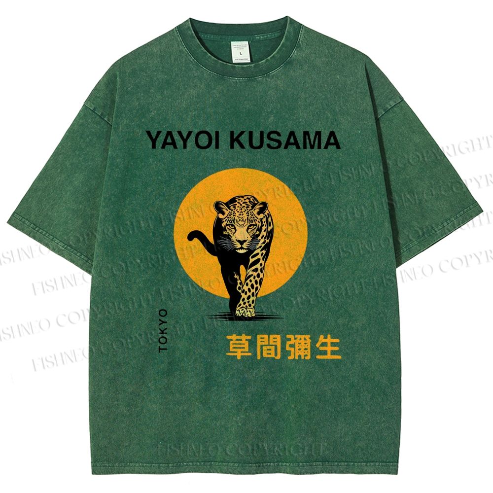 Unisex Yayoi Kusama Leopard Printed Washed Tee