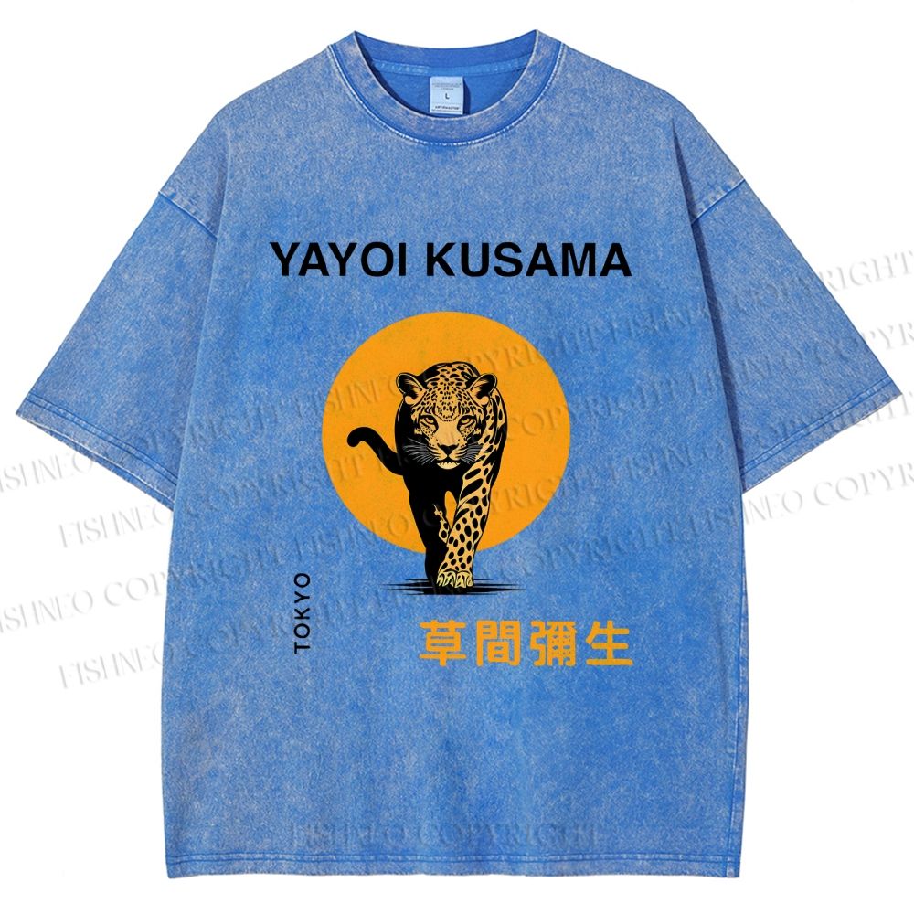 Unisex Yayoi Kusama Leopard Printed Washed Tee