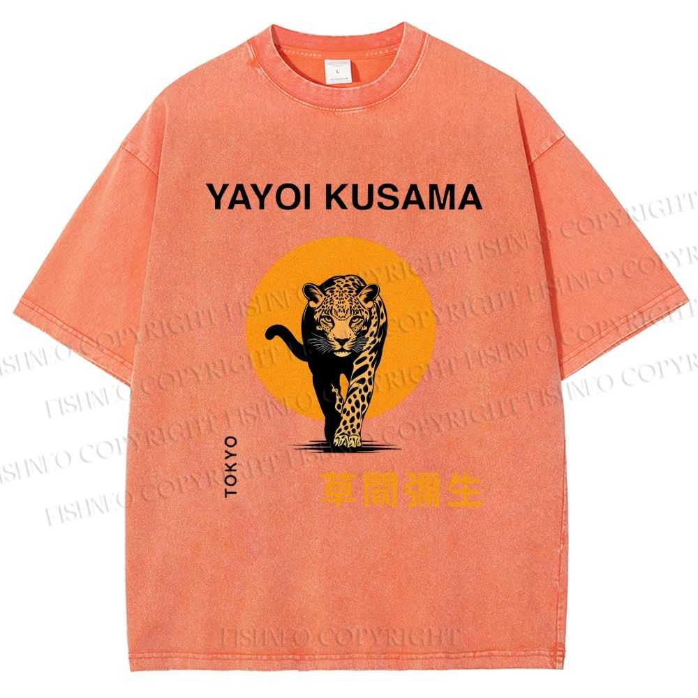 Unisex Yayoi Kusama Leopard Printed Washed Tee