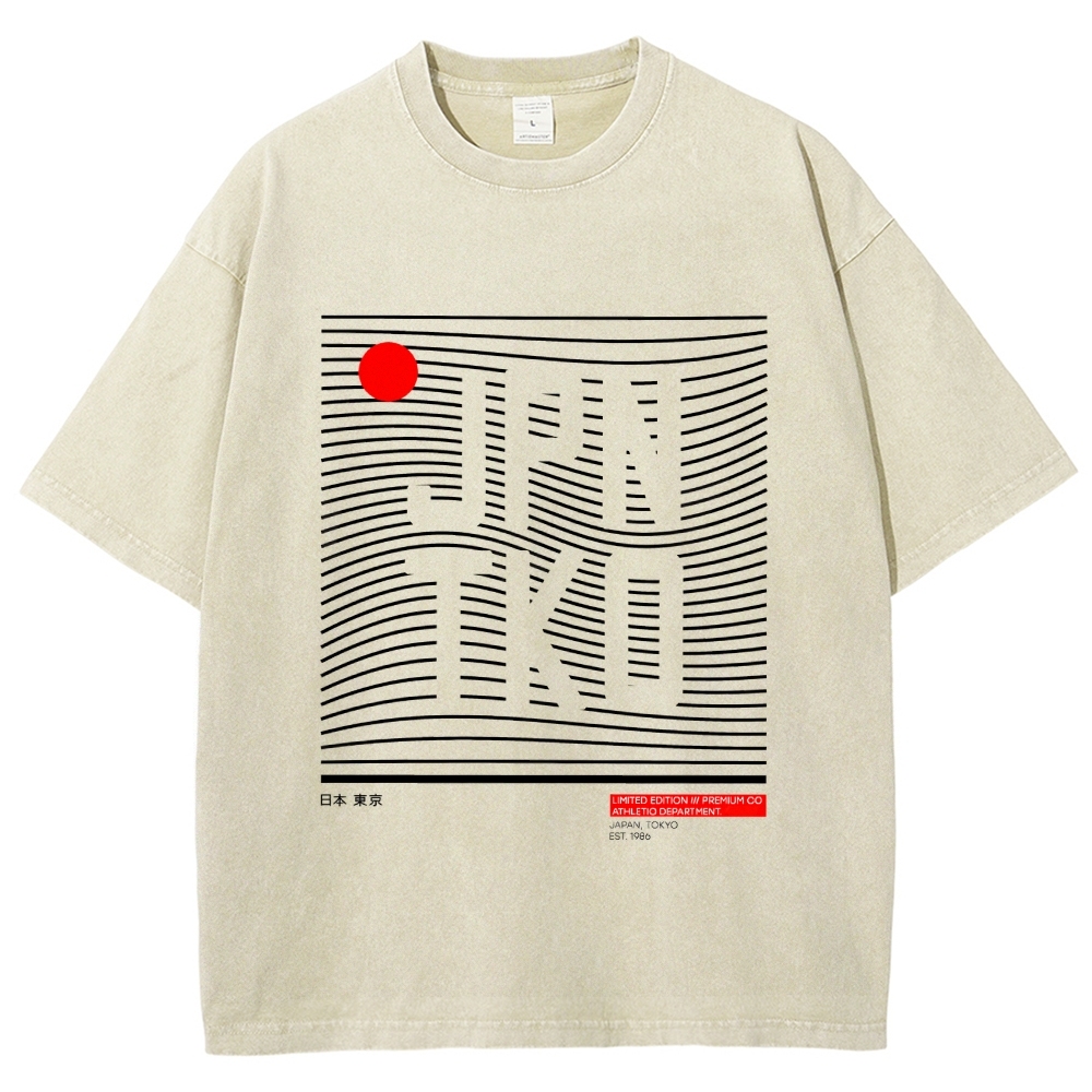 JPN TKO Wavy Lines  Premium Japan Tokyo Art Vintage Washed T-shirt