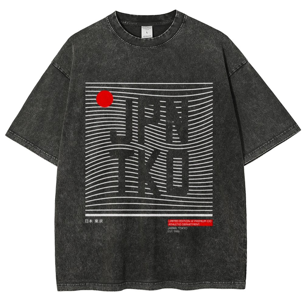 JPN TKO Wavy Lines  Premium Japan Tokyo Art Vintage Washed T-shirt