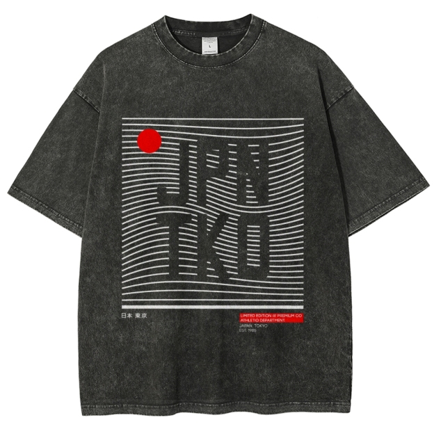 JPN TKO Wavy Lines  Premium Japan Tokyo Art Vintage Washed T-shirt