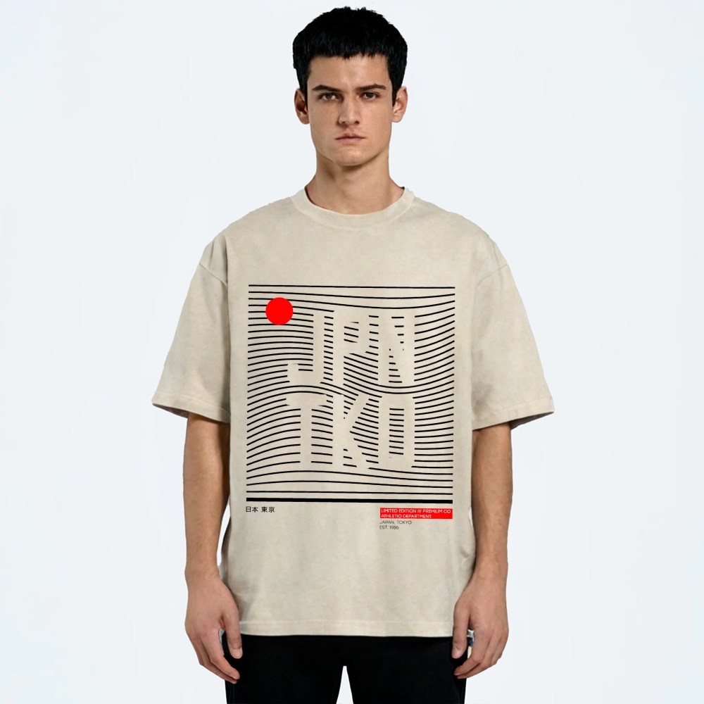 JPN TKO Wavy Lines  Premium Japan Tokyo Art Vintage Washed T-shirt