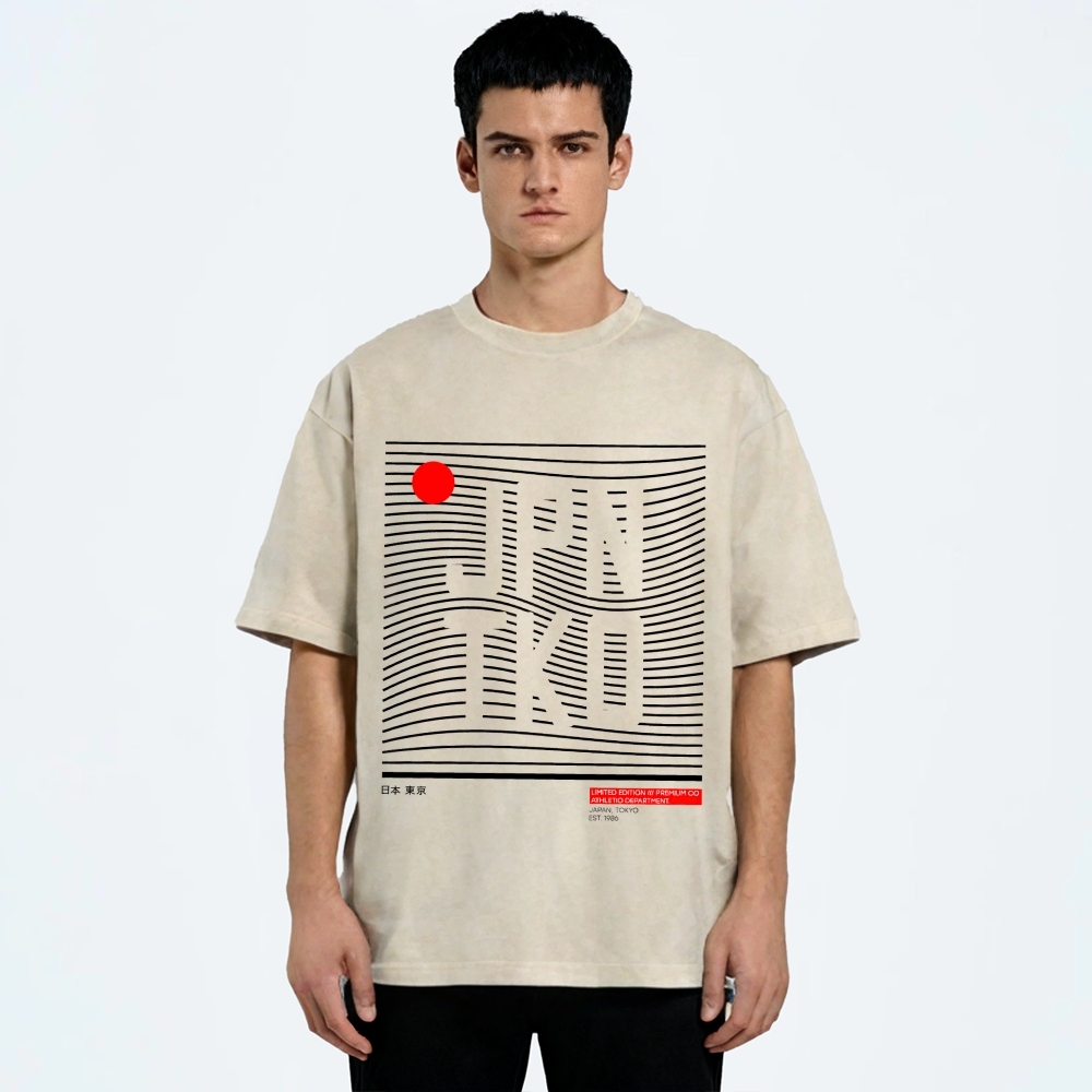 JPN TKO Wavy Lines  Premium Japan Tokyo Art Vintage Washed T-shirt