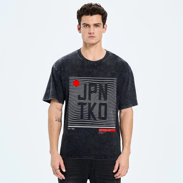 JPN TKO Wavy Lines  Premium Japan Tokyo Art Vintage Washed T-shirt