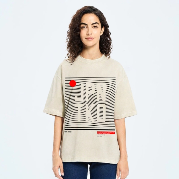 JPN TKO Wavy Lines  Premium Japan Tokyo Art Vintage Washed T-shirt
